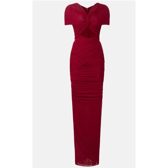 Ronny Kobo Red Ruched Maxi Dress MEDIUM Cutout Slinky Jersey Gown Designer $468 - Picture 3 of 13